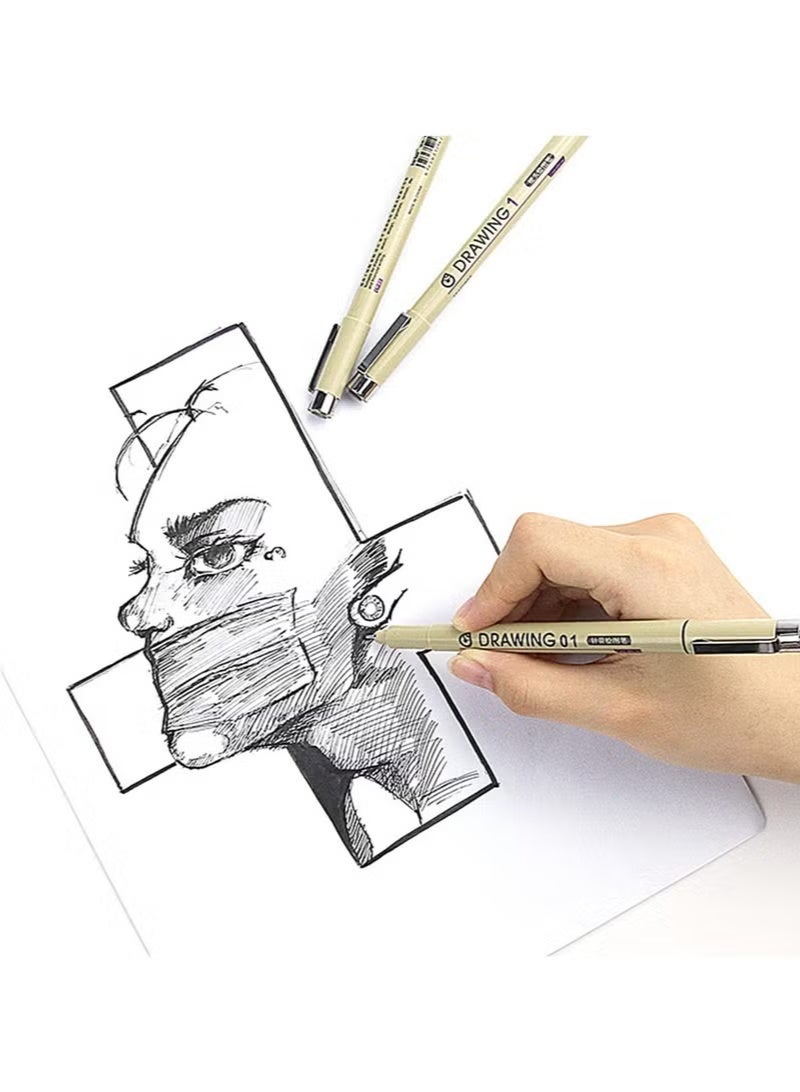 بينكساما 12 قلم رسم أسود، أقلام تحديد سائلة، مجموعة أقلام فنية، أقلام مقاومة للماء، أقلام رسم دقيقة سريعة الجفاف للفنانين، أقلام هزلية، رسم، رسم فني - Image 3